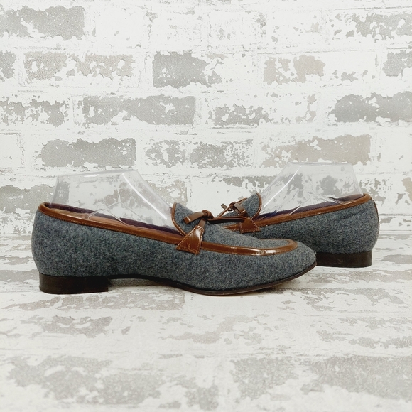 J Crew Grey with Brown Trim Calf Hair Lofers i351 - Picture 2 of 10